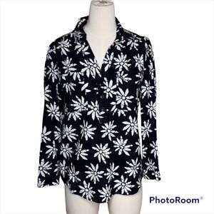 Cathy Daniels Black White Tunic Blouse Top Long Sleeve - Size M